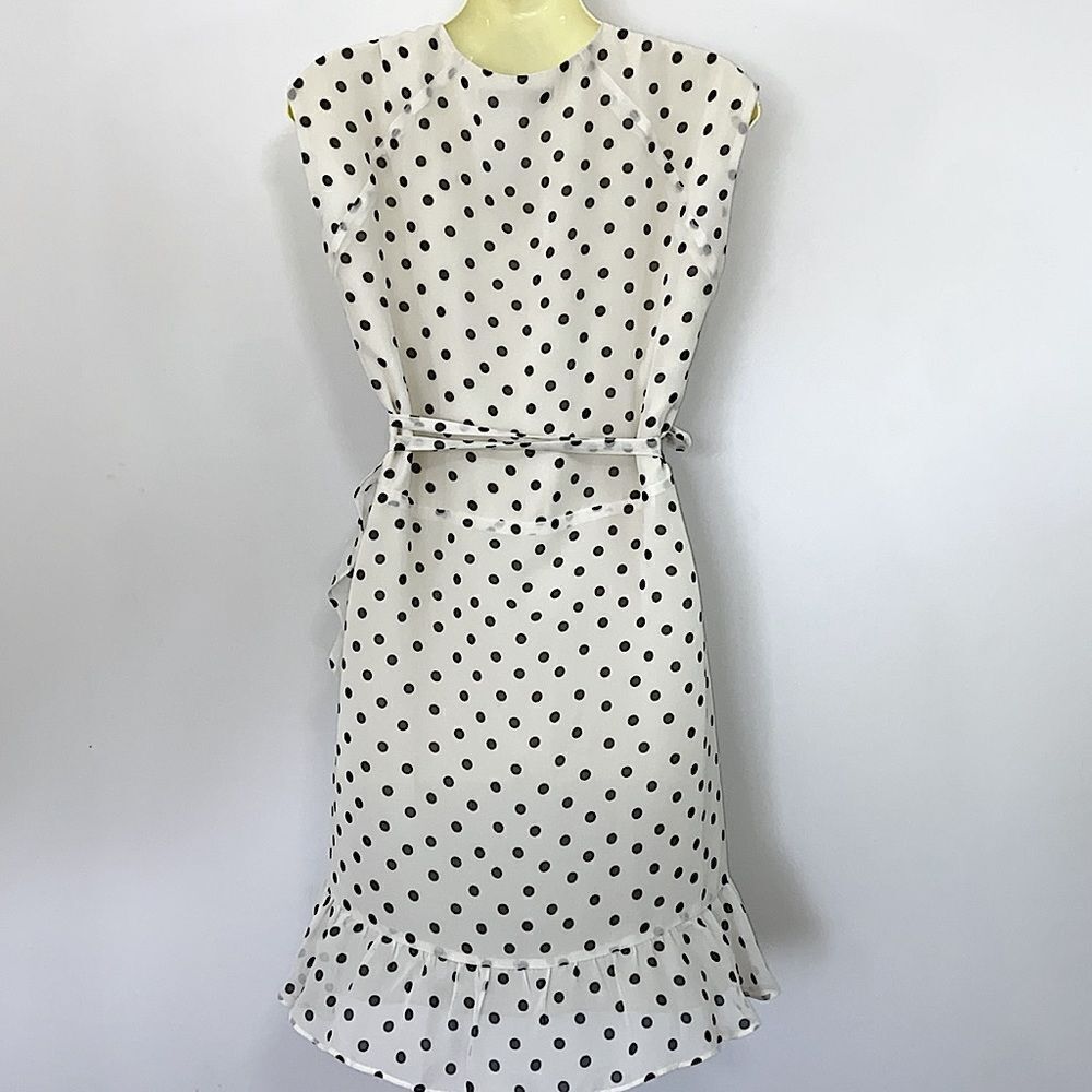 All Saints Dress Krystal Dot Wrap Ruffle White Black NWOT Sz Sm - Picture 7 of 8